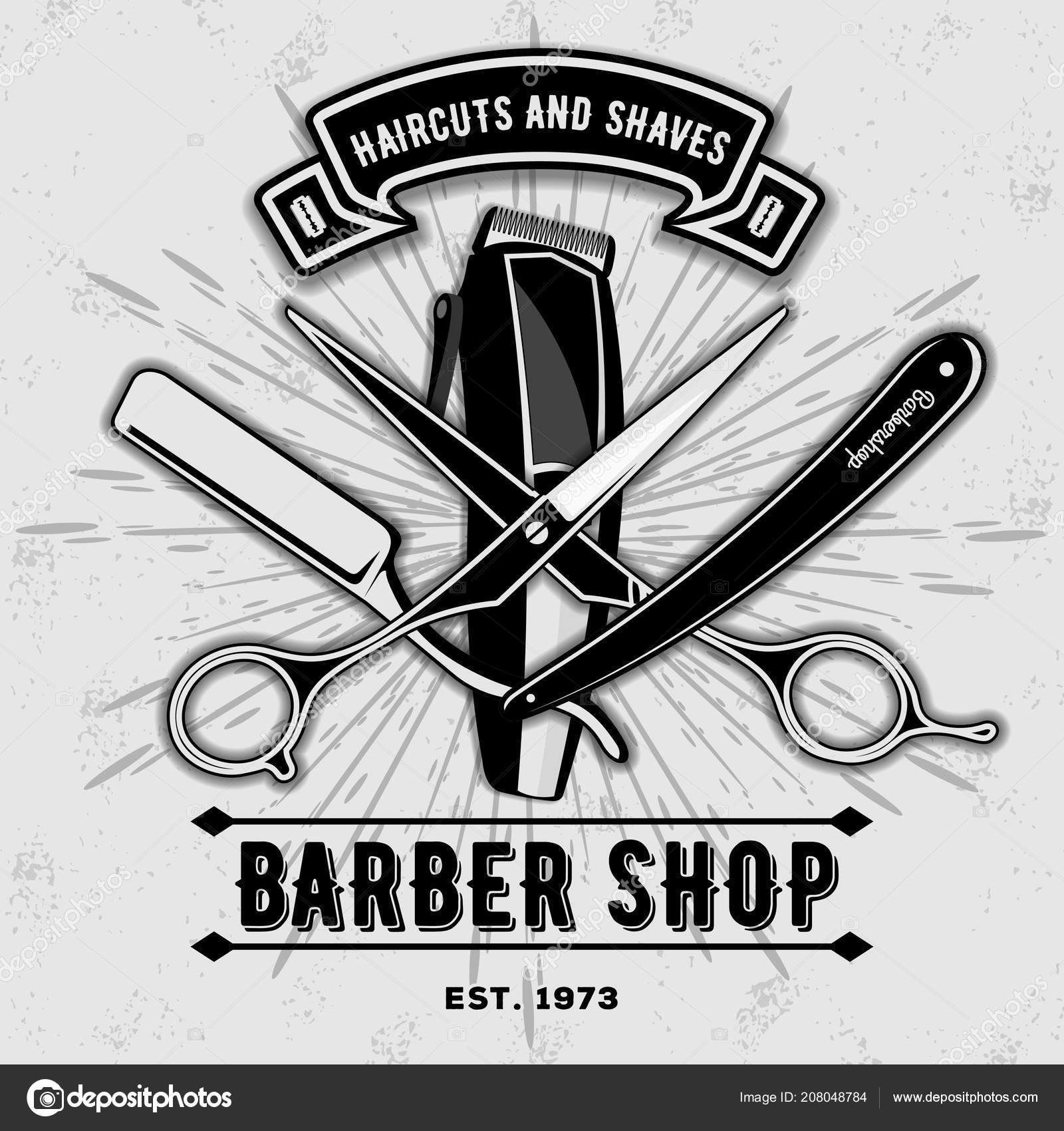 Barber shop vintage label, badge, or emblem with scissors, hair